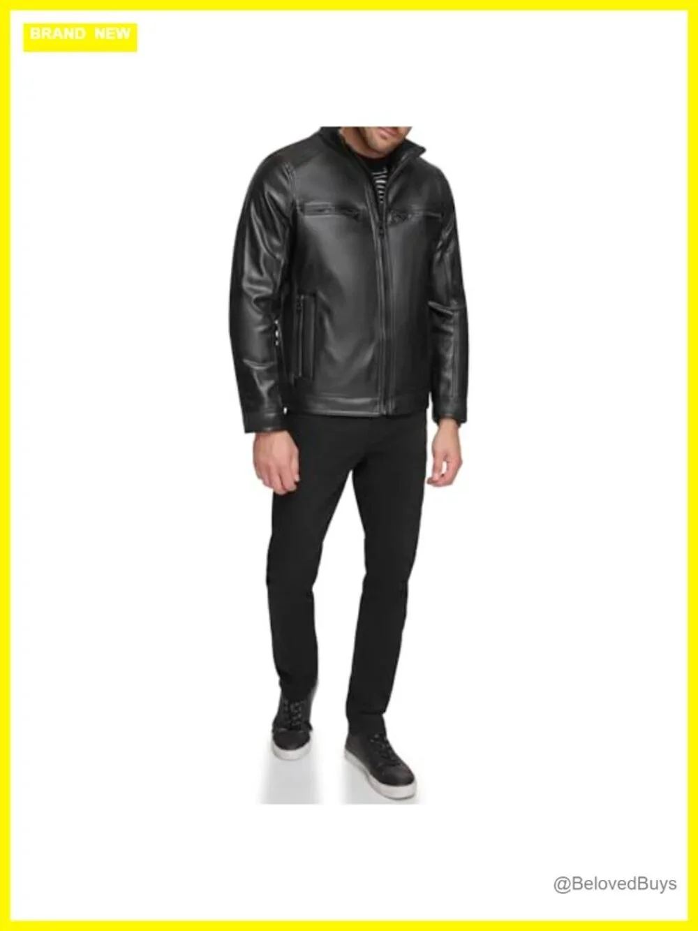 Faux Leather Aviator Jacket with Zipper Closure and Slant Pockets